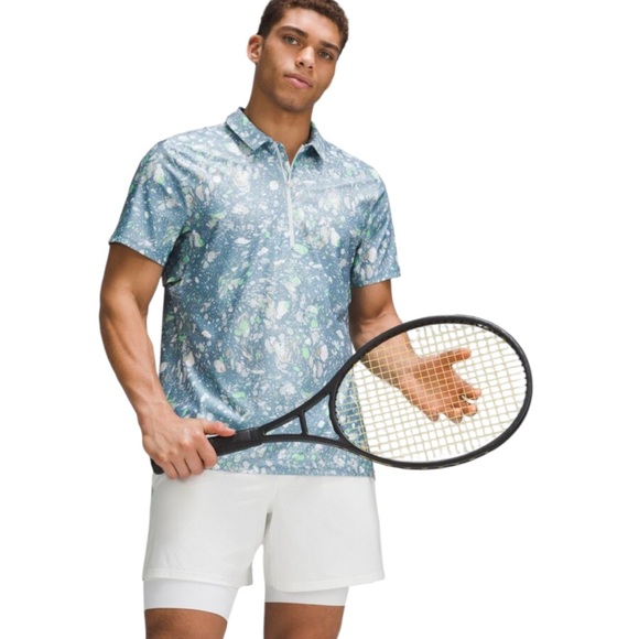 lululemon athletica Other - Lululemon Mens Terrazzo Marble Blue Vented Tennis Activewear Polo Shirt Sz Large